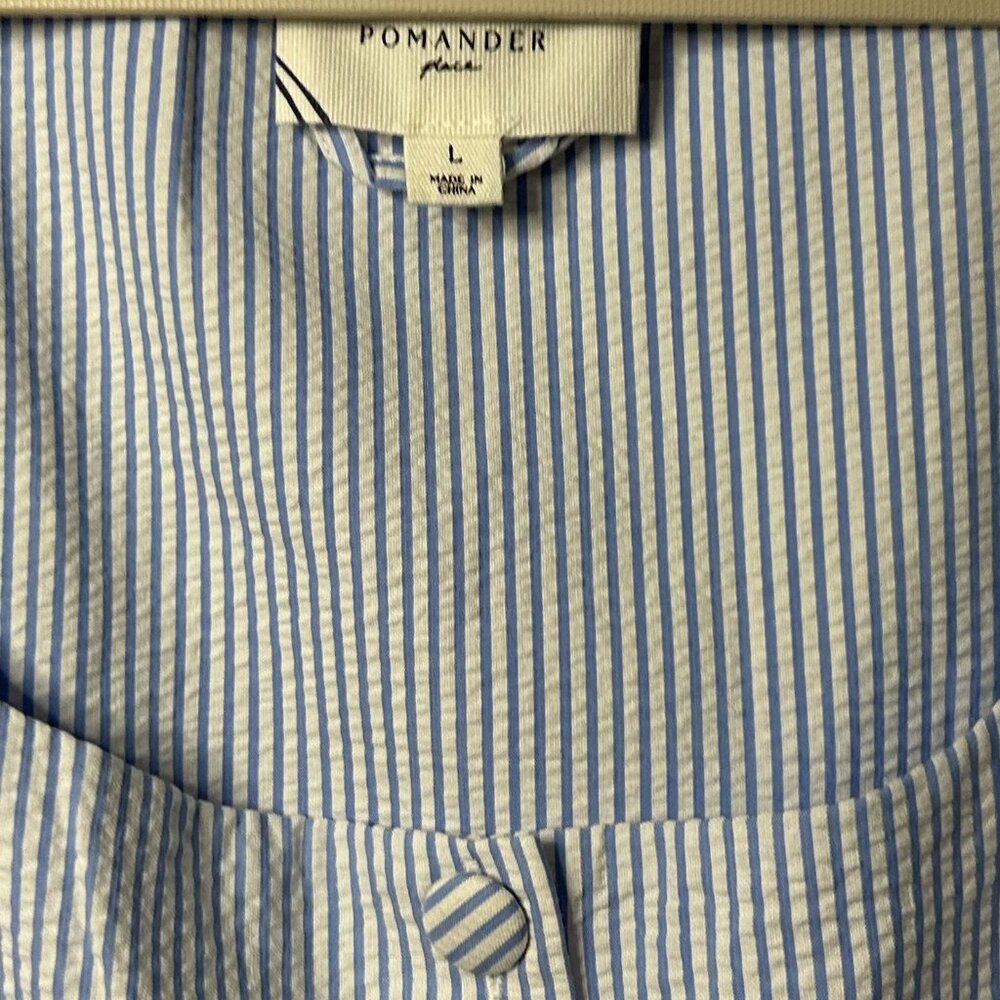 Pomander Place Dress Wms. Medium Blue Seersucker Delta Button Front Midi Size L - Picture 5 of 7